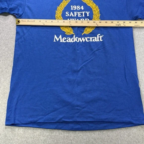 Vintage 1984 Meadowcraft Safety Award‎ T-Shirt Blue L HEF-T Single Stitch USA